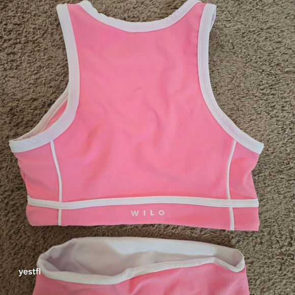 WILO the Label Bubblegum Pink & White Ribbed Activewear Set Bra Legging Size M - Picture 5 of 10